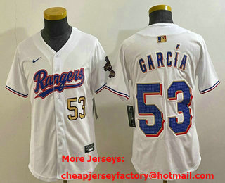 Youth Texas Rangers #53 Adolis Garcia Number White 2024 Gold Collection Limited Cool Base Jersey 13