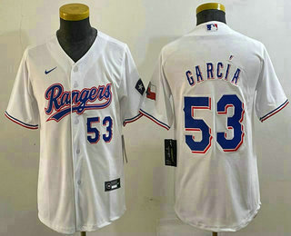 Youth Texas Rangers #53 Adolis Garcia Number White Cool Base Jersey