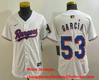 Youth Texas Rangers #53 Adolis Garcia White 2024 Gold Collection Limited Cool Base Jersey 11