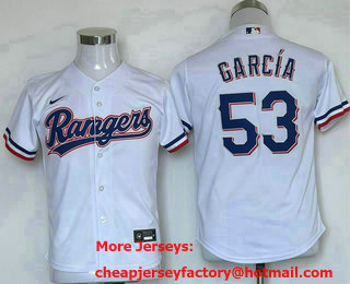 Youth Texas Rangers #53 Adolis Garcia White Team Logo Cool Base Jersey