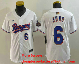 Youth Texas Rangers #6 Josh Jung Number White 2024 Gold Collection Limited Cool Base Jersey 11
