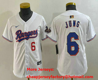 Youth Texas Rangers #6 Josh Jung Number White 2024 Gold Collection Limited Cool Base Jersey 13