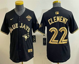 Youth Toronto Blue Jays #22 Ernie Clement Black Gold 2025 American League Champions Limited Stitched Jersey
