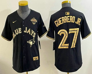Youth Toronto Blue Jays #27 Vladimir Guerrero Jr Black Gold 2025 American League Champions Limited Stitched Jersey