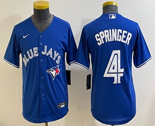 Youth Toronto Blue Jays #4 George Springer Blue Stitched Cool Base Nike Jersey