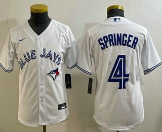 Youth Toronto Blue Jays #4 George Springer White Cool Base Jersey