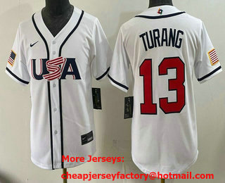 Youth USA #13 Brice Turang White 2026 World Baseball Classic Cool Base Jersey