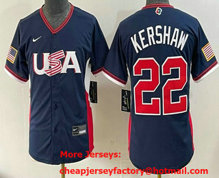 Youth USA #22 Clayton Kershaw Navy 2026 World Baseball Classic Cool Base Jersey