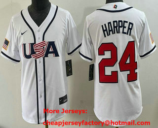 Youth USA #24 Bryce Harper White 2026 World Baseball Classic Cool Base Jersey