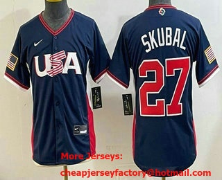 Youth USA #27 Tarik Skubal Navy 2026 World Baseball Classic Cool Base Jersey