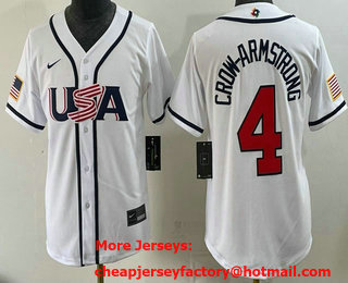 Youth USA #4 Pete Crow-Armstrong White 2026 World Baseball Classic Cool Base Jersey