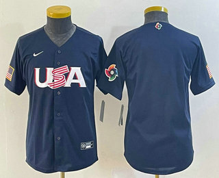 Youth USA Baseball Blank 2023 Navy World Classic Stitched Jersey 004