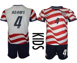 Youth USA National Team #4 Tyler Adams Home White 2026 World Cup Soccer Jersey Suit
