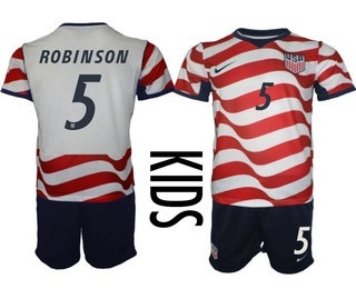 Youth USA National Team #5 Antonee Robinson Home White 2026 World Cup Soccer Jersey Suit
