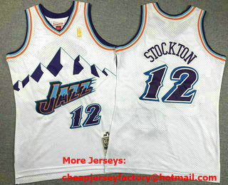 Youth Utah Jazz #12 John Stockton Mountain White 1996-97 Hardwood Classics Soul Swingman Throwback Jersey