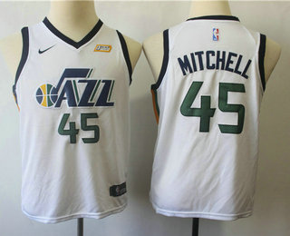 Youth Utah Jazz #45 Donovan Mitchell New White 2017-2018 Nike Swingman 5 For The Fight Stitched NBA Jersey