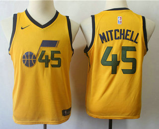 Youth Utah Jazz #45 Donovan Mitchell Yellow 2017-2018 Nike Swingman Stitched NBA Jersey